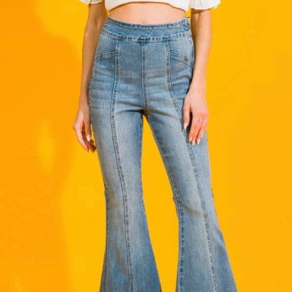 High Waist Light Wash Flare Denim - Picture 1 of 4